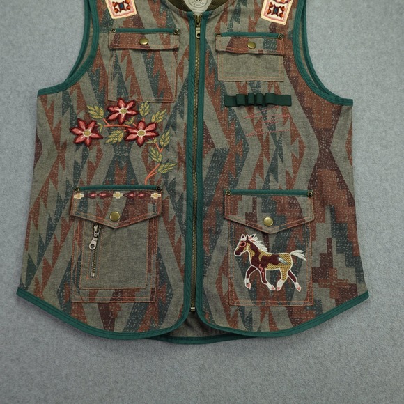Double D Ranch Vest Womens Medium Brown Southwestern Embroidered Horse Zip Up - Picture 5 of 15